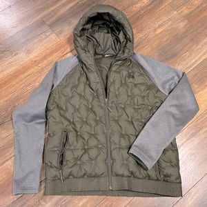 Women’s XL Northface Olive Green and Gray Down & Fleece Hooded Jacket